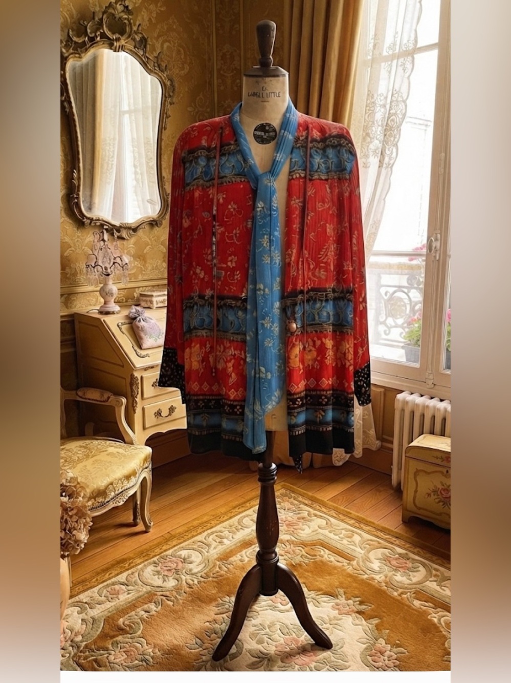 Vintage Carole Little Boho Tunic Cardigan Layered Tie Front Beaded Size 12